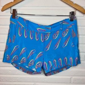 Amanda Uprichard Aqua Blue Seashell Silk Shorts, Women’s Size Extra Small